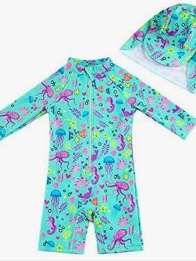 Up And Fast One Piece Infant Sea Creature Swimsuit And Hat Size 6-9 Months